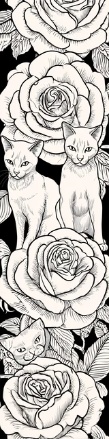 Free colorable bookmarks of cats resting on roses